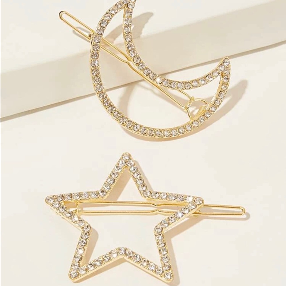 Brand New Rhinestone Star and Moon Hair Clips